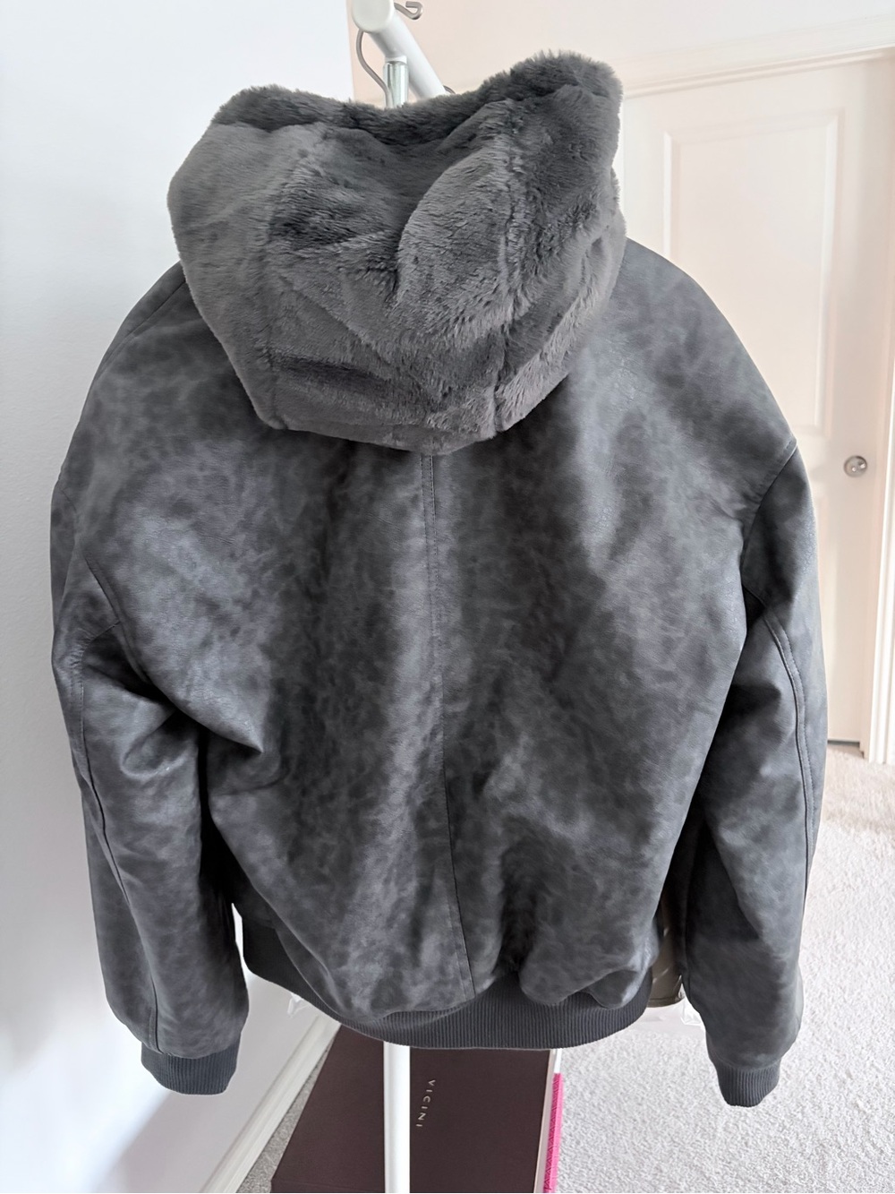 ZARA REVERSIBLE LEATHER BOMBER JACKET GRAY LARGE - Picture 9 of 14
